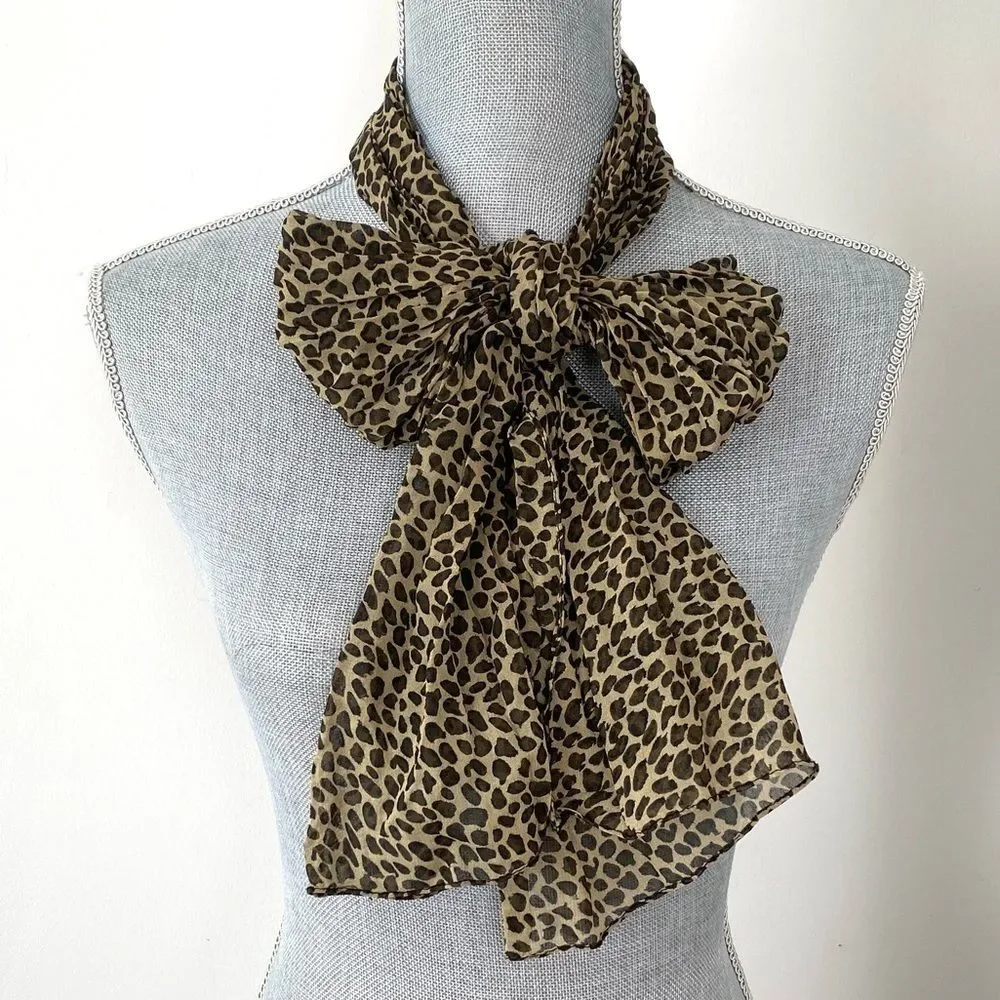 VTG Leopard Print Long Scarf Leopard Print Mobs Wife Ribbon Tie Versatile Chic